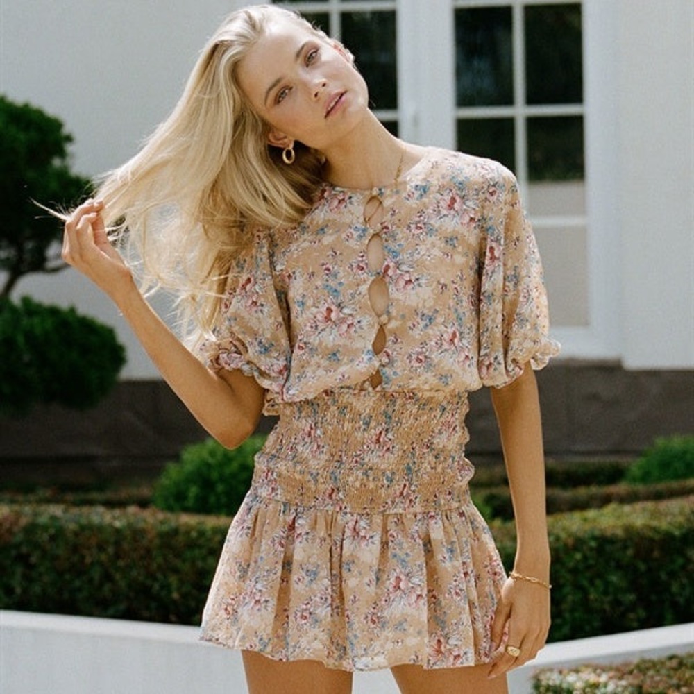 NWT Sabo Sierra Floral Smocked Mini Dress Size Large